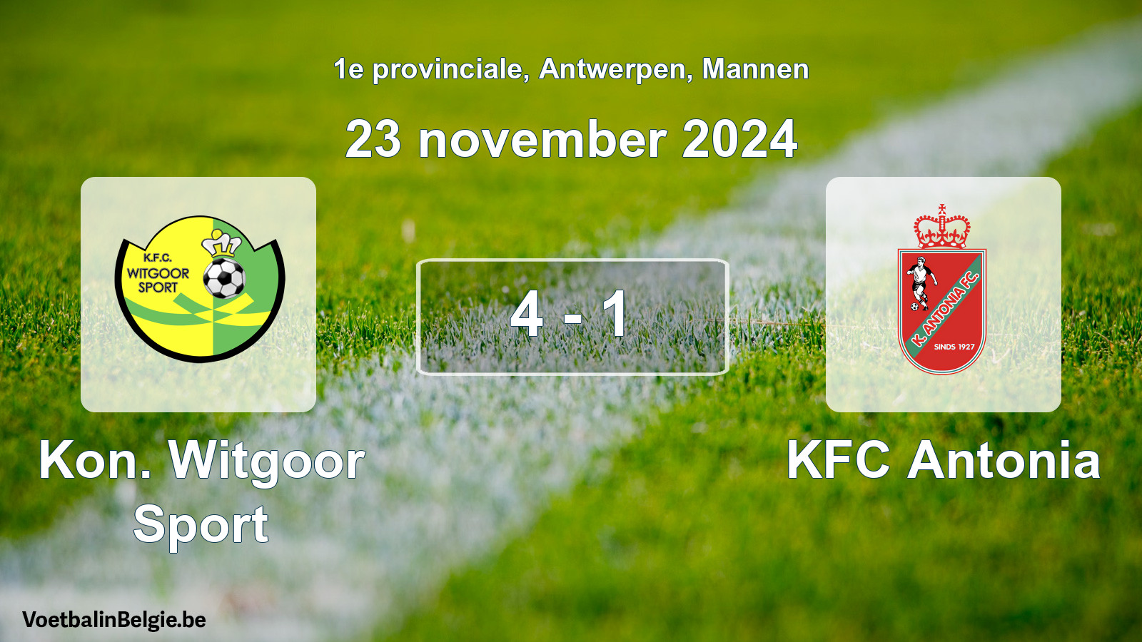 Gespeelde wedstrijd mannenvoetbal: Kon. Witgoor Sport - KFC Antonia 4 - 1 (23 november 2024)