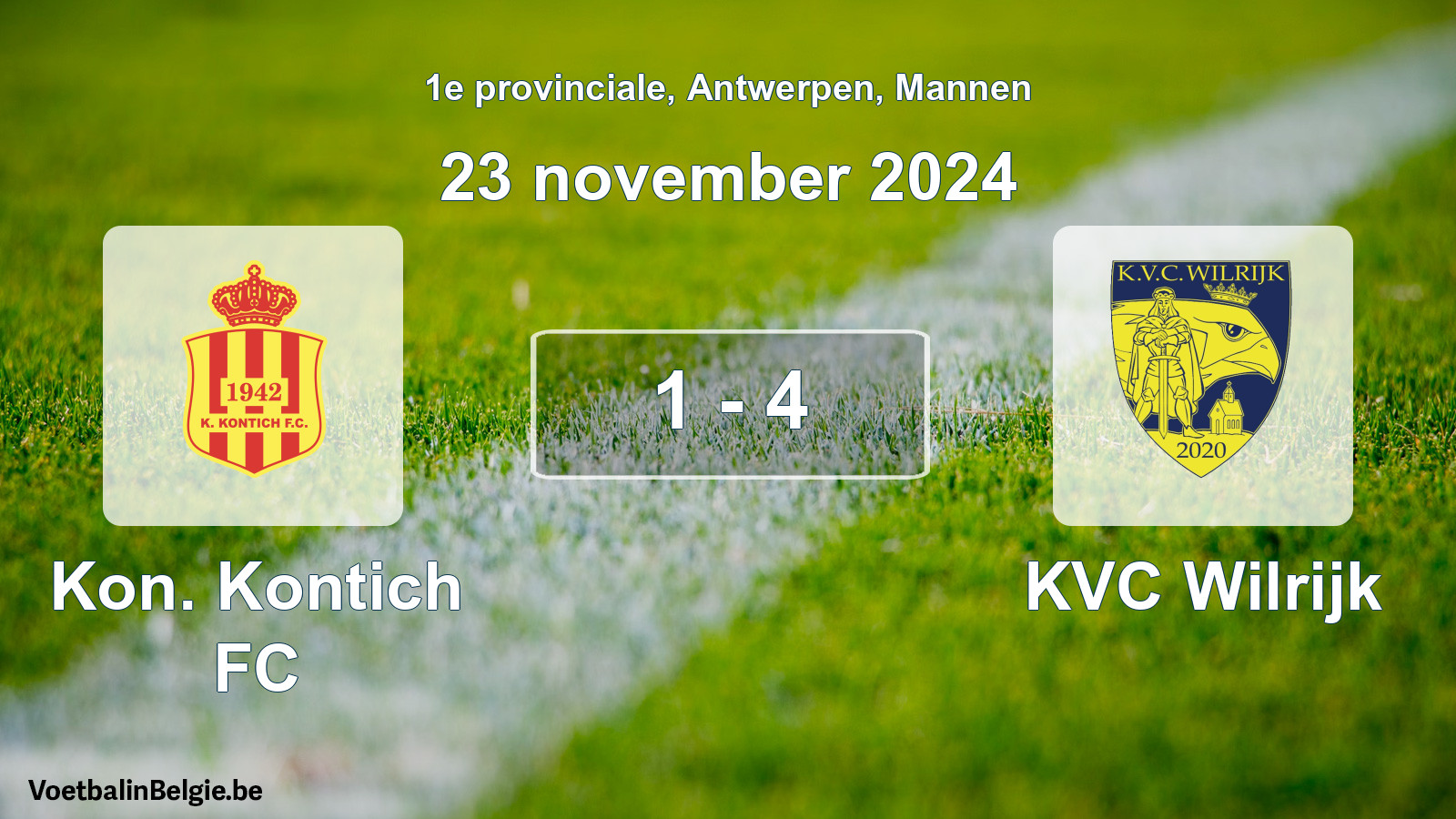 Gespeelde wedstrijd mannenvoetbal: Kon. Kontich FC - KVC Wilrijk 1 - 4 (23 november 2024)