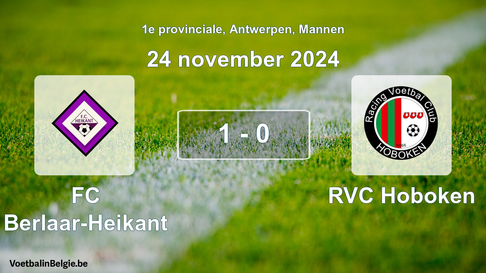 Gespeelde wedstrijd mannenvoetbal: FC Berlaar-Heikant - RVC Hoboken 1 - 0 (24 november 2024)
