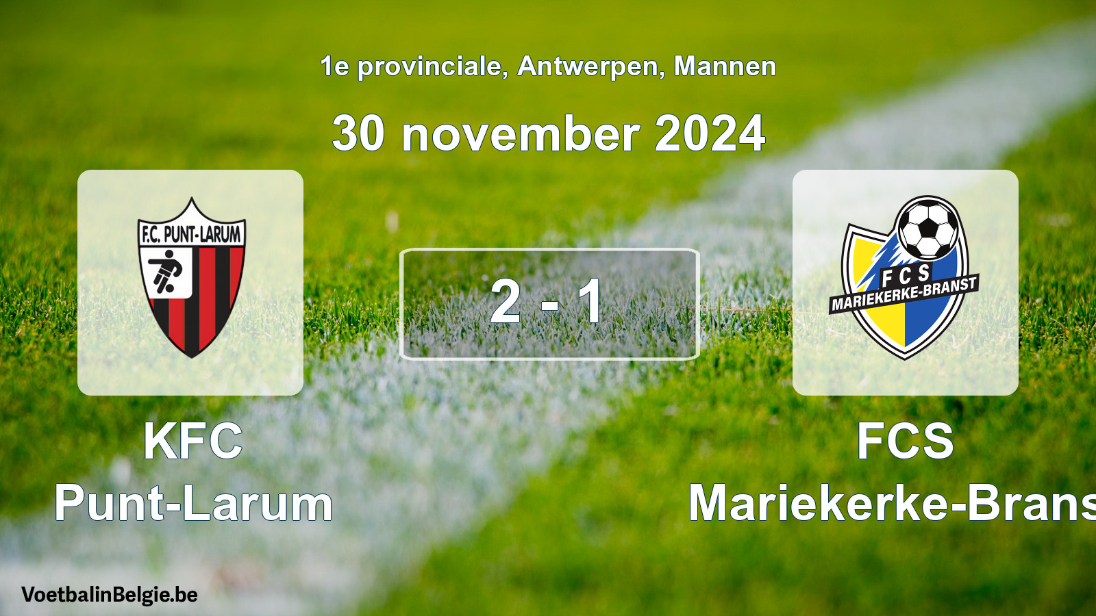 Gespeelde wedstrijd mannenvoetbal: KFC Punt-Larum - FCS Mariekerke-Branst 2 - 1 (30 november 2024)