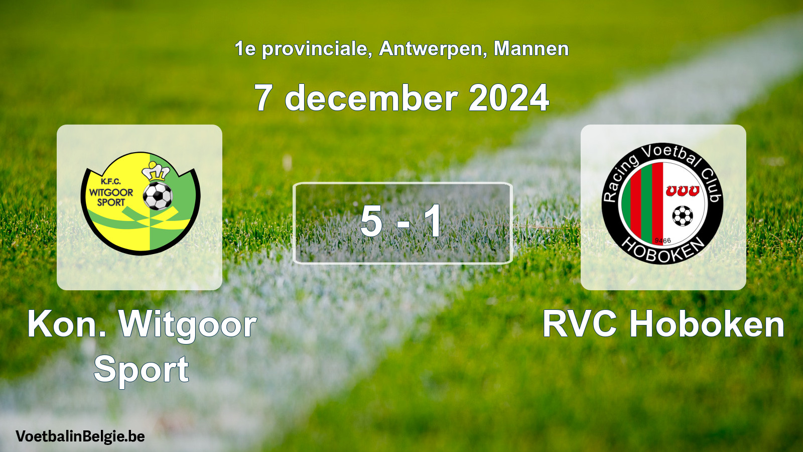 Gespeelde wedstrijd mannenvoetbal: Kon. Witgoor Sport - RVC Hoboken 5 - 1 (7 december 2024)
