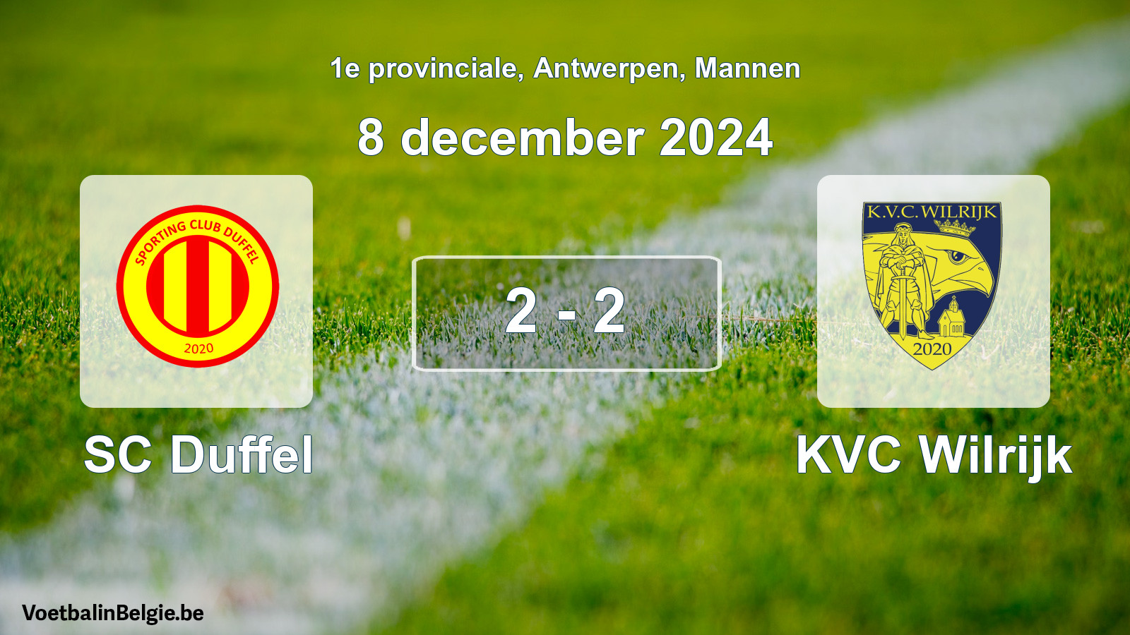 Gespeelde wedstrijd mannenvoetbal: SC Duffel - KVC Wilrijk 2 - 2 (8 december 2024)