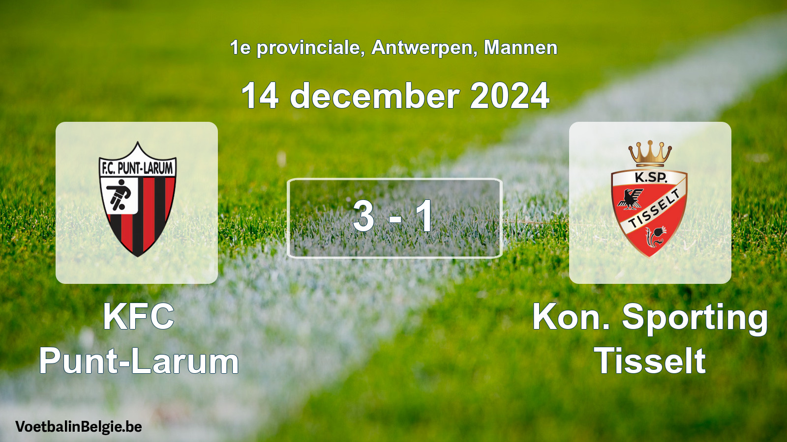 Gespeelde wedstrijd mannenvoetbal: KFC Punt-Larum - Kon. Sporting Tisselt 3 - 1 (14 december 2024)