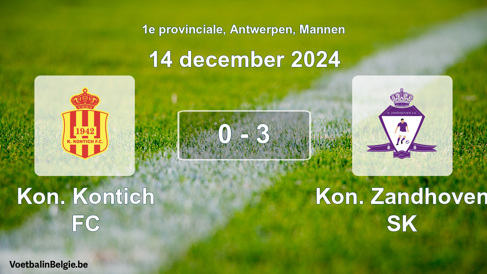 Gespeelde wedstrijd mannenvoetbal: Kon. Kontich FC - Kon. Zandhoven SK 0 - 3 (14 december 2024)