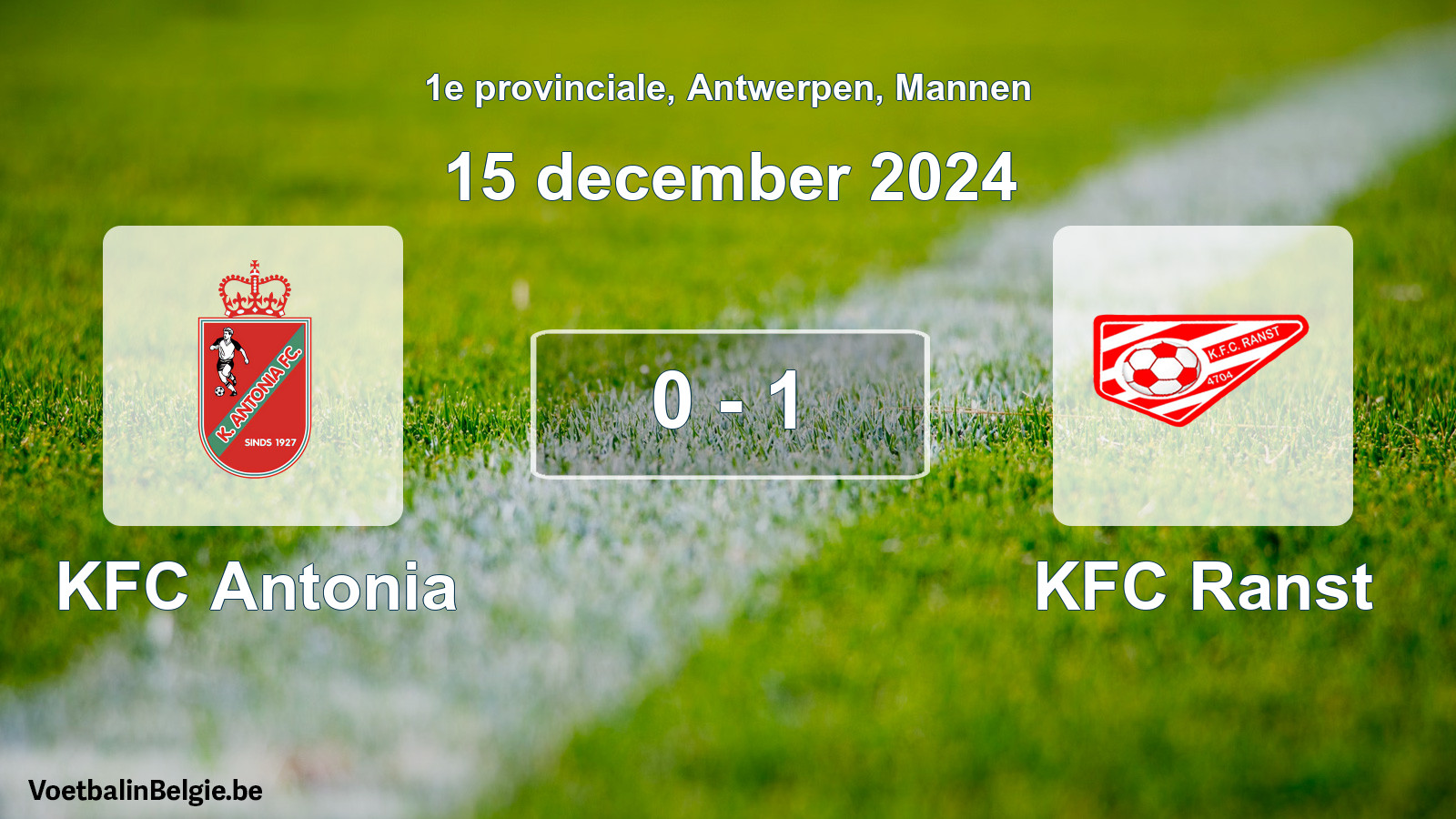 Gespeelde wedstrijd mannenvoetbal: KFC Antonia - KFC Ranst 0 - 1 (15 december 2024)