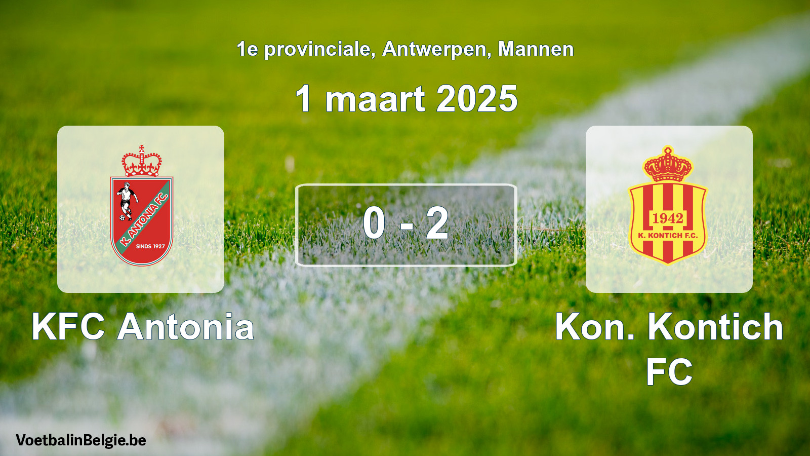 Gespeelde wedstrijd mannenvoetbal: KFC Antonia - Kon. Kontich FC 0 - 2 (1 maart 2025)