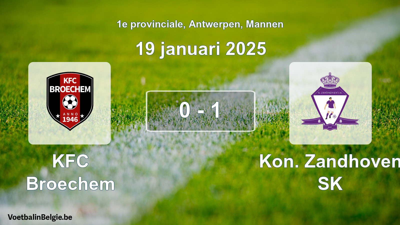 Gespeelde wedstrijd mannenvoetbal: KFC Broechem - Kon. Zandhoven SK 0 - 1 (19 januari 2025)