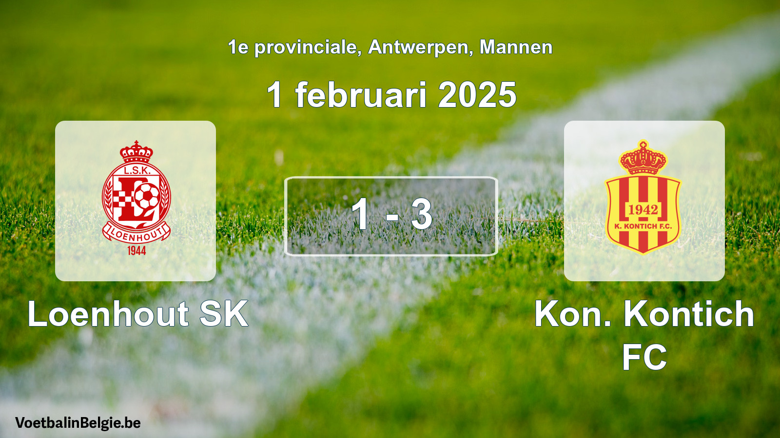 Gespeelde wedstrijd mannenvoetbal: Loenhout SK - Kon. Kontich FC 1 - 3 (1 februari 2025)