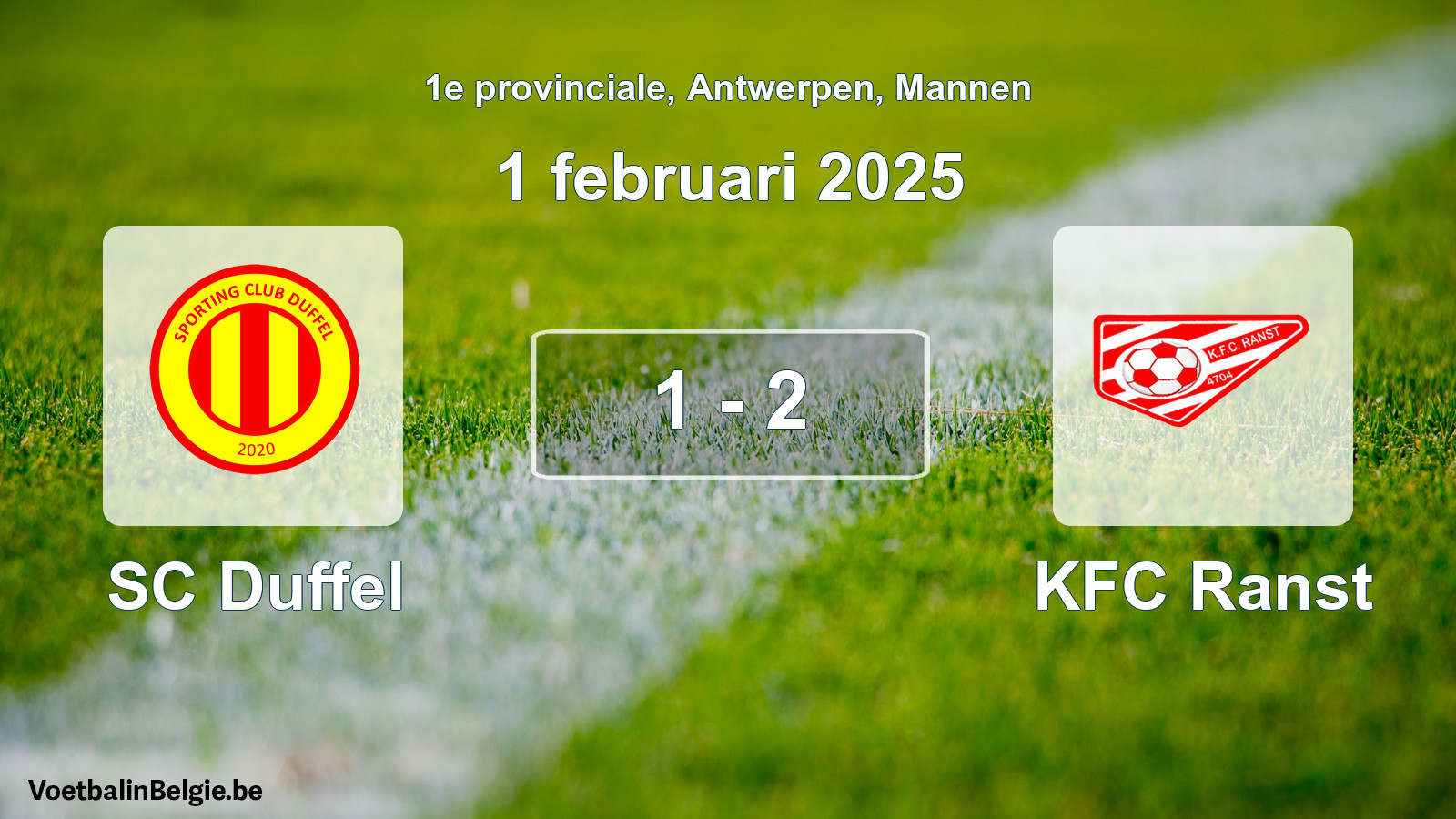 Played match men football: SC Duffel - KFC Ranst 1 - 2 (1 February 2025)