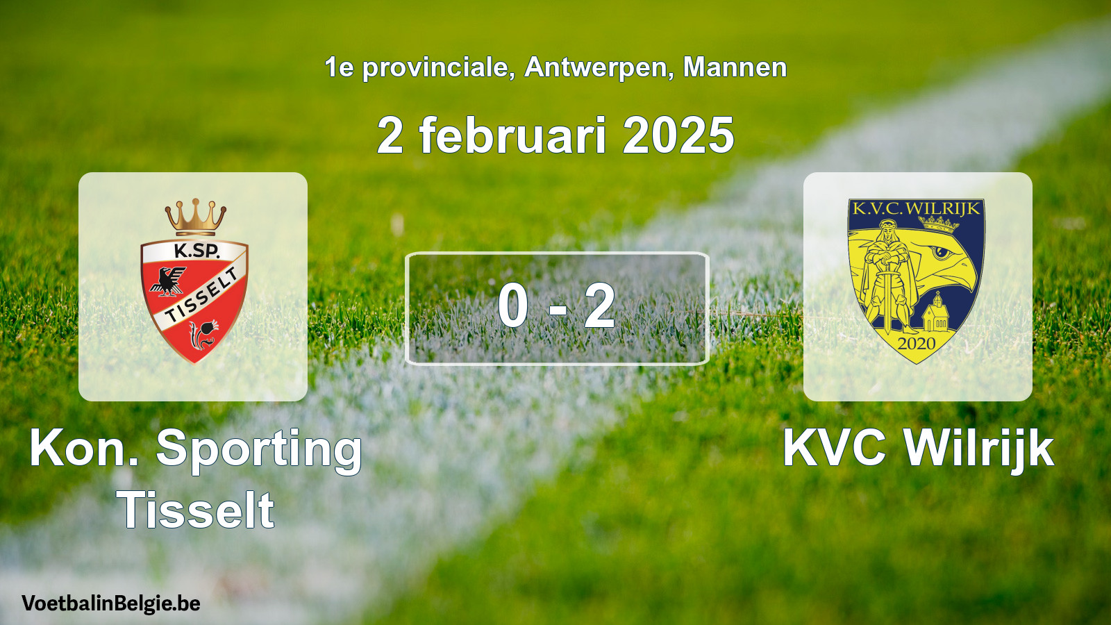 Gespeelde wedstrijd mannenvoetbal: Kon. Sporting Tisselt - KVC Wilrijk 0 - 2 (2 februari 2025)