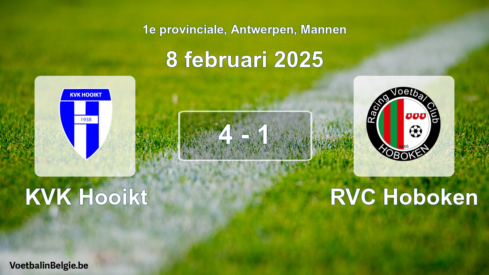 Played match men football: KVK Hooikt - RVC Hoboken 4 - 1 (8 February 2025)