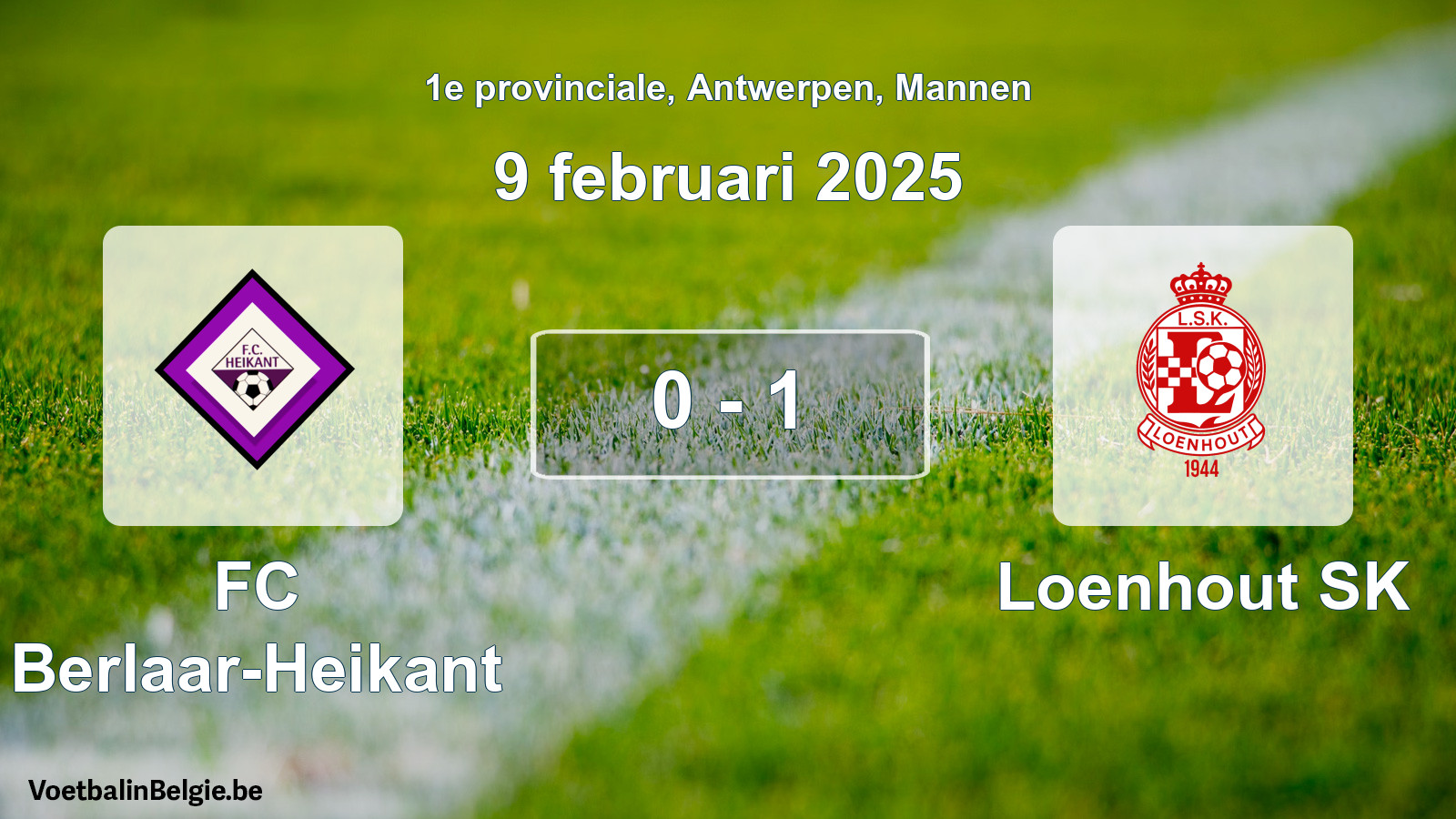 Gespeelde wedstrijd mannenvoetbal: FC Berlaar-Heikant - Loenhout SK 0 - 1 (9 februari 2025)