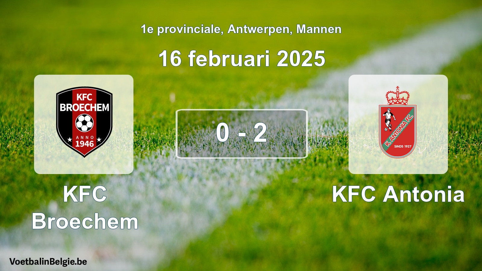 Gespeelde wedstrijd mannenvoetbal: KFC Broechem - KFC Antonia 0 - 2 (16 februari 2025)