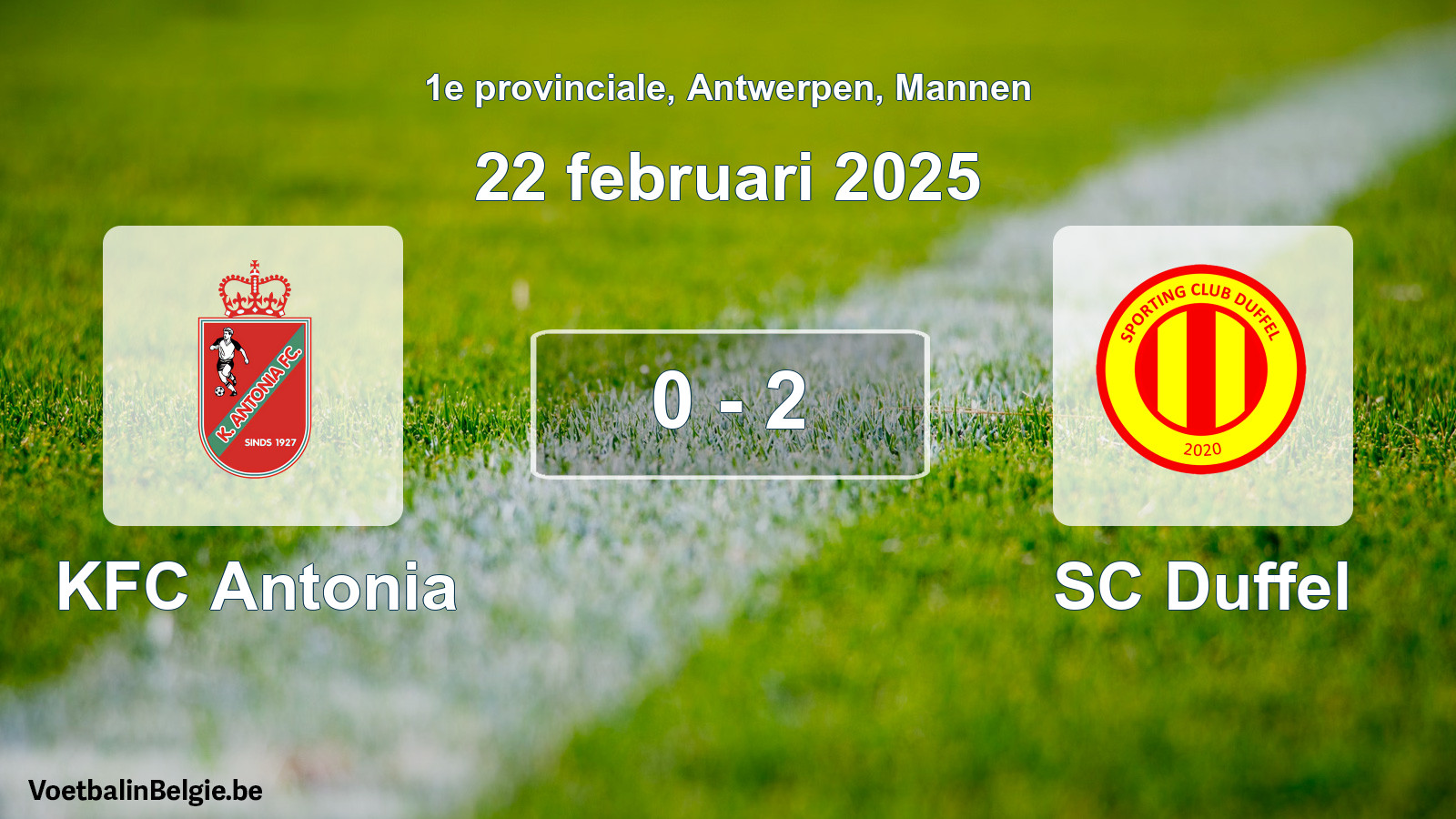 Gespeelde wedstrijd mannenvoetbal: KFC Antonia - SC Duffel 0 - 2 (22 februari 2025)