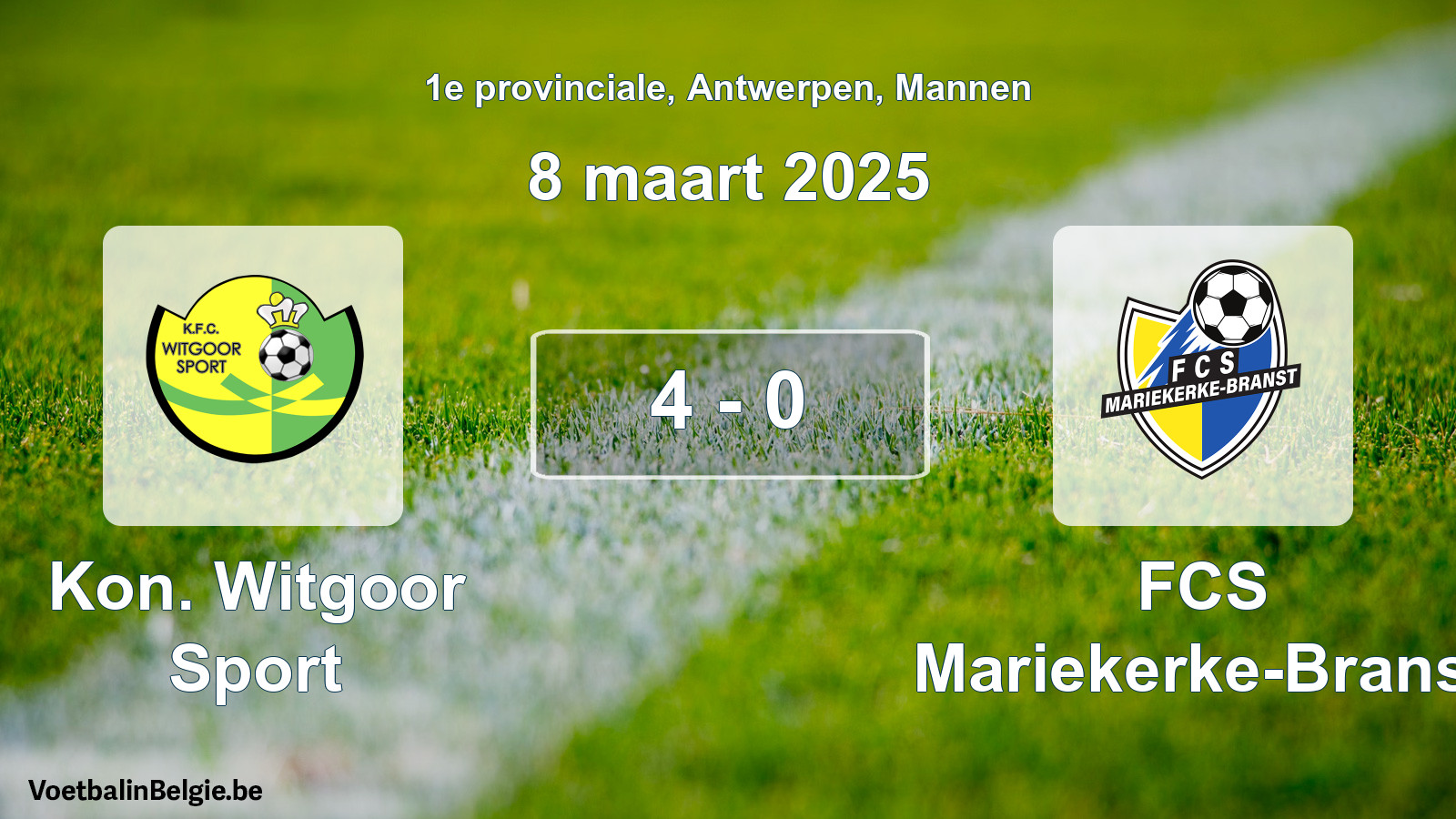 Gespeelde wedstrijd mannenvoetbal: Kon. Witgoor Sport - FCS Mariekerke-Branst 4 - 0 (8 maart 2025)