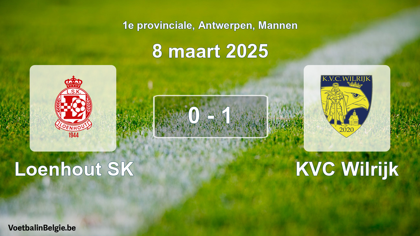 Gespeelde wedstrijd mannenvoetbal: Loenhout SK - KVC Wilrijk 0 - 1 (8 maart 2025)