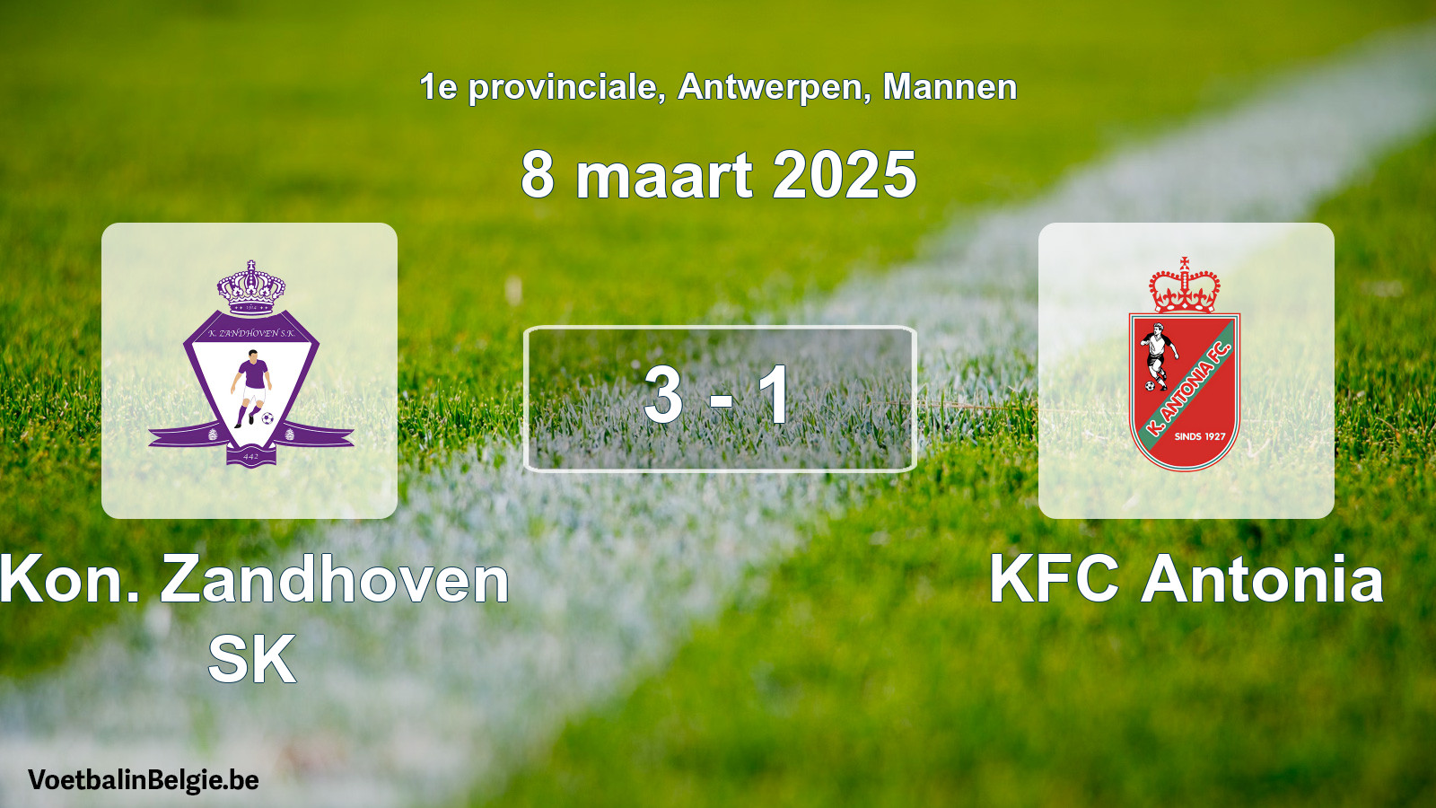 Gespeelde wedstrijd mannenvoetbal: Kon. Zandhoven SK - KFC Antonia 3 - 1 (8 maart 2025)
