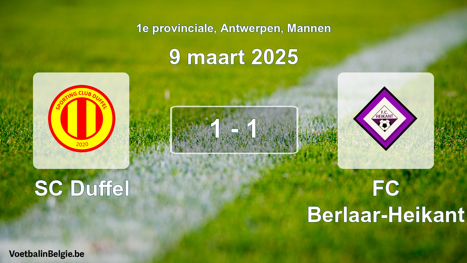 Gespeelde wedstrijd mannenvoetbal: SC Duffel - FC Berlaar-Heikant 1 - 1 (9 maart 2025)