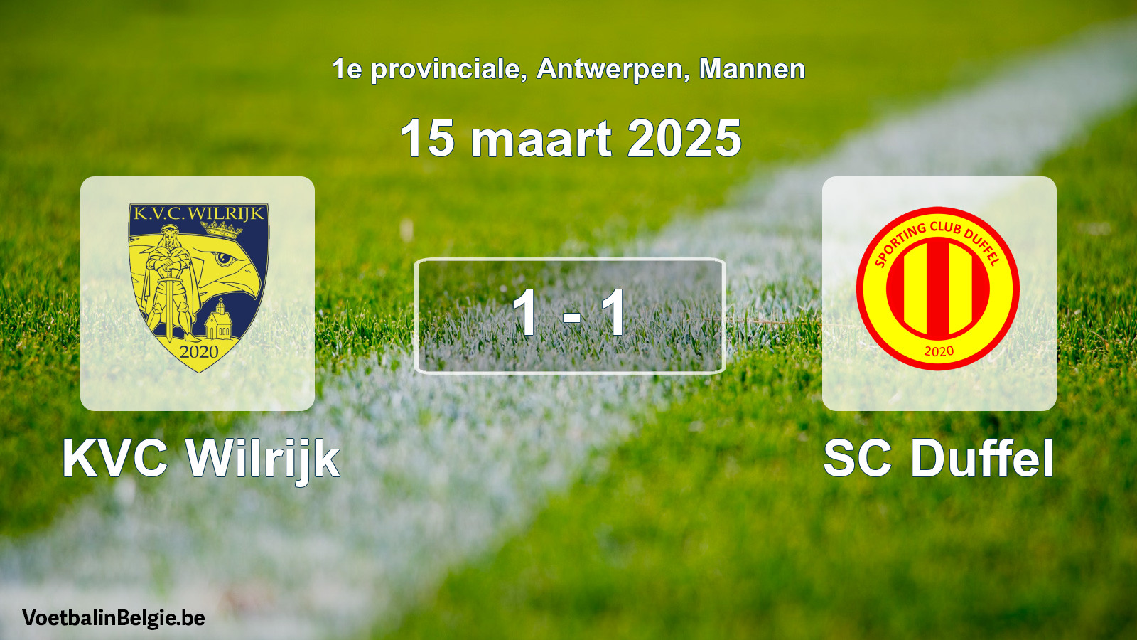 Gespeelde wedstrijd mannenvoetbal: KVC Wilrijk - SC Duffel 1 - 1 (15 maart 2025)