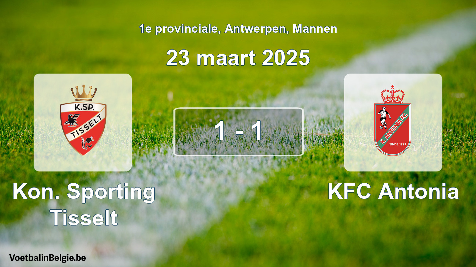 Gespeelde wedstrijd mannenvoetbal: Kon. Sporting Tisselt - KFC Antonia 1 - 1 (23 maart 2025)