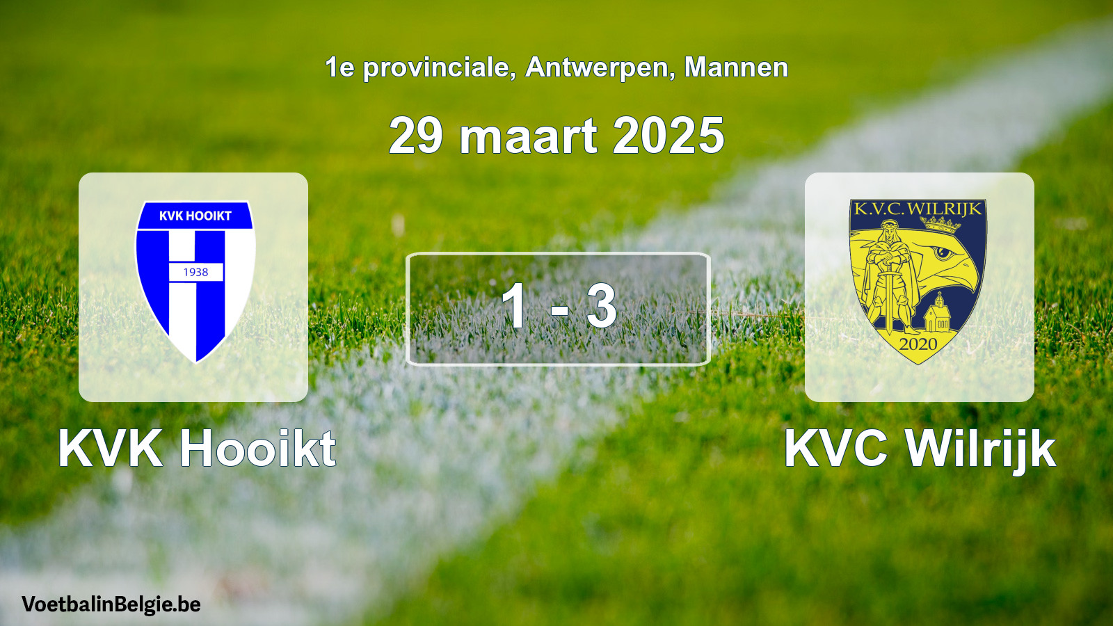 Gespeelde wedstrijd mannenvoetbal: KVK Hooikt - KVC Wilrijk 1 - 3 (29 maart 2025)