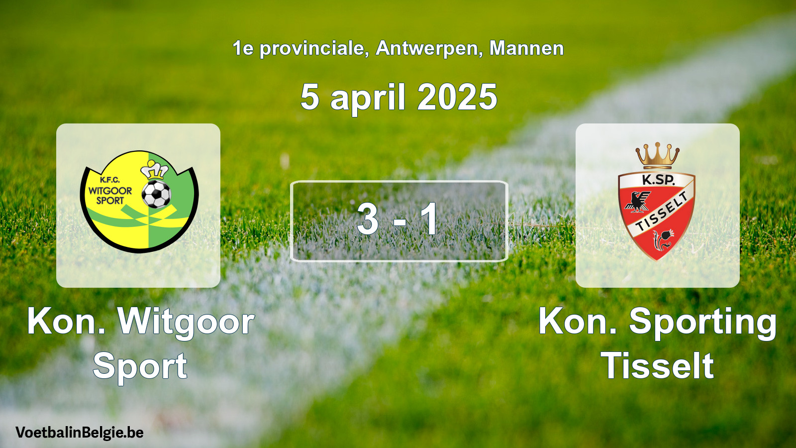 Gespeelde wedstrijd mannenvoetbal: Kon. Witgoor Sport - Kon. Sporting Tisselt 3 - 1 (5 april 2025)