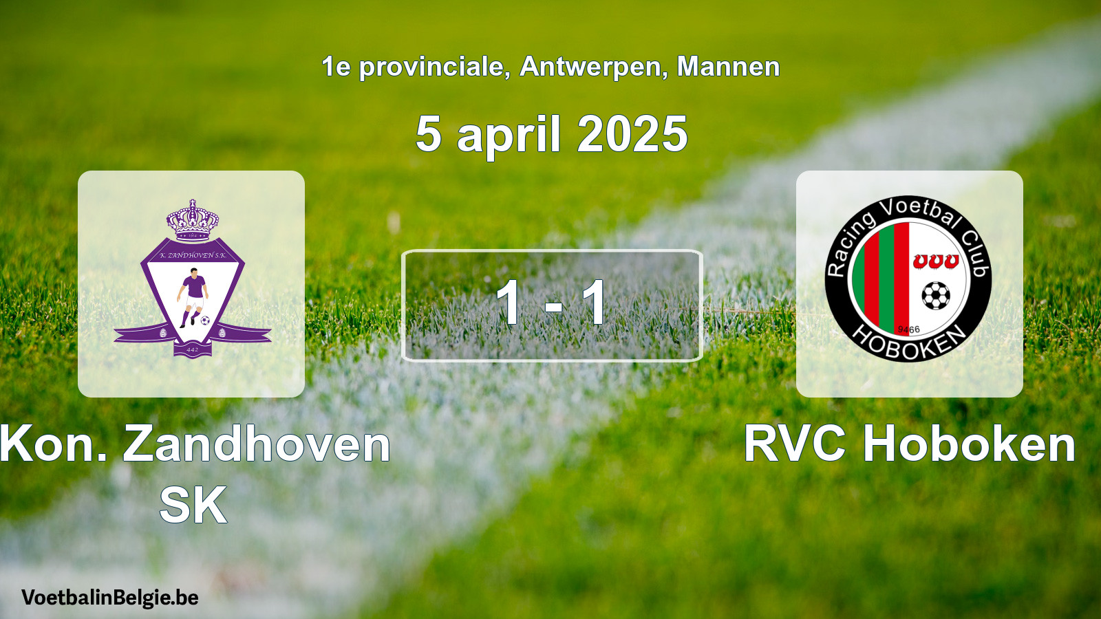 Gespeelde wedstrijd mannenvoetbal: Kon. Zandhoven SK - RVC Hoboken 1 - 1 (5 april 2025)