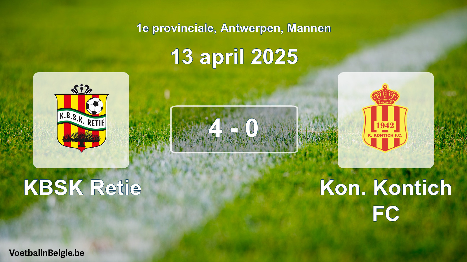 Gespeelde wedstrijd mannenvoetbal: KBSK Retie - Kon. Kontich FC 4 - 0 (13 april 2025)