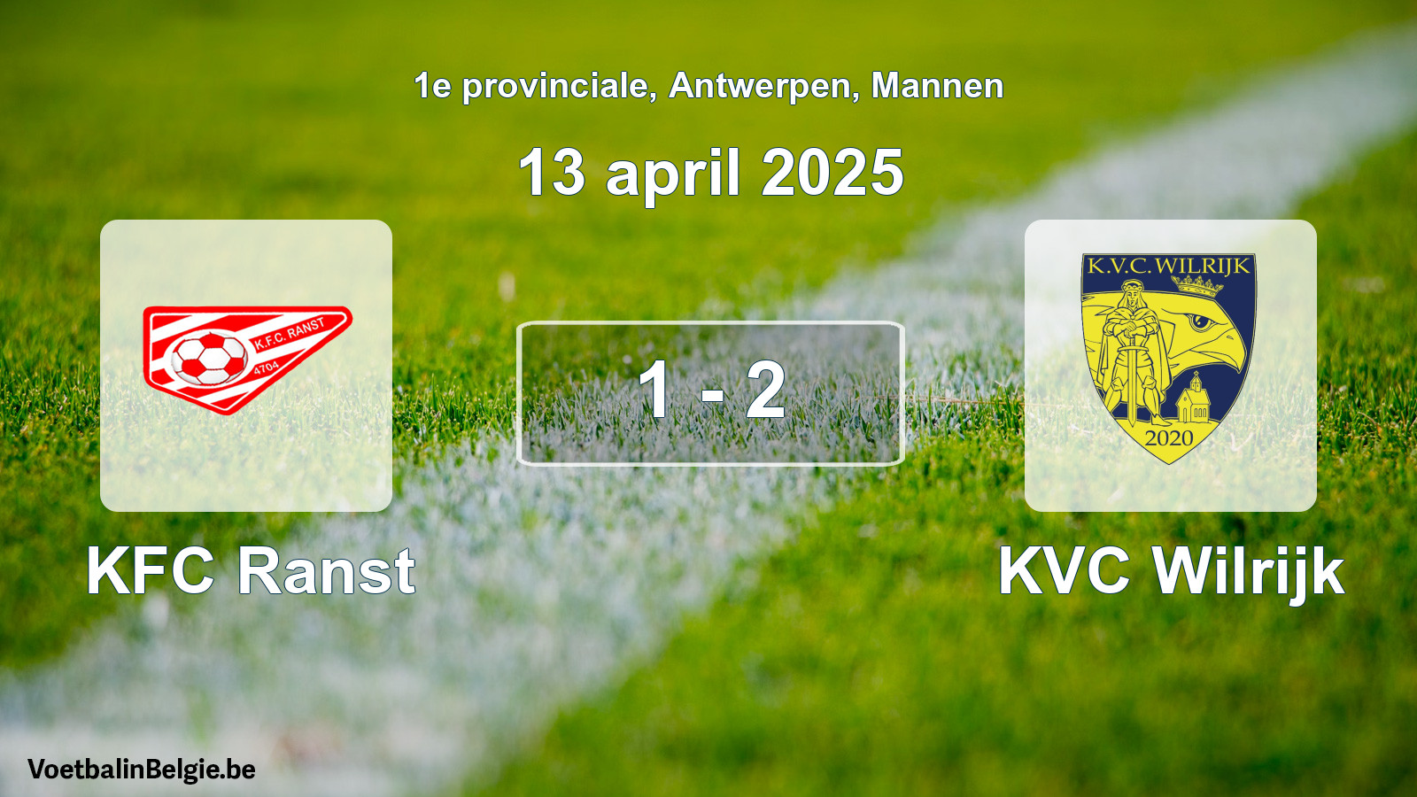 Gespeelde wedstrijd mannenvoetbal: KFC Ranst - KVC Wilrijk 1 - 2 (13 april 2025)