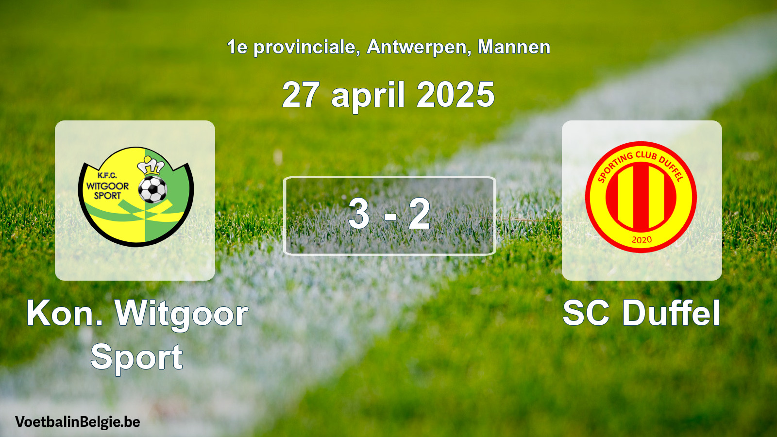Gespeelde wedstrijd mannenvoetbal: Kon. Witgoor Sport - SC Duffel 3 - 2 (27 april 2025)
