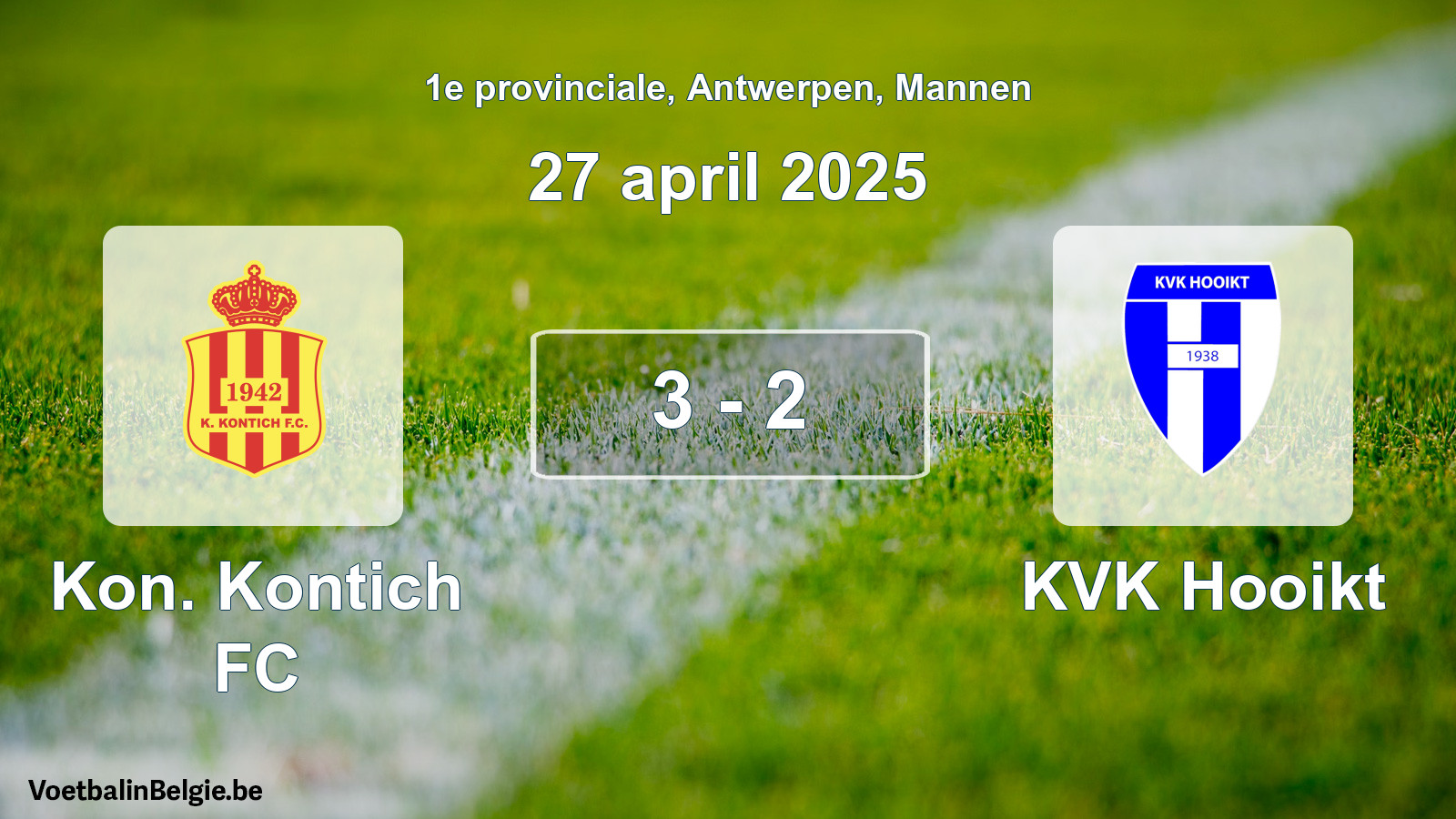Gespeelde wedstrijd mannenvoetbal: Kon. Kontich FC - KVK Hooikt 3 - 2 (27 april 2025)