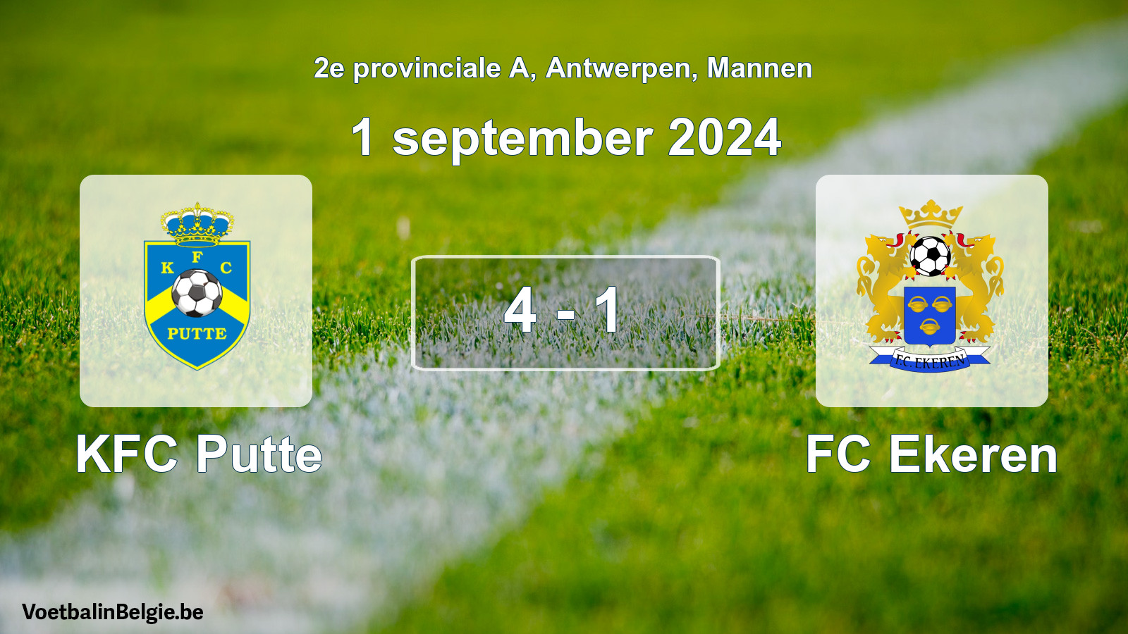 Gespeelde wedstrijd mannenvoetbal: KFC Putte - FC Ekeren 4 - 1 (1 september 2024)