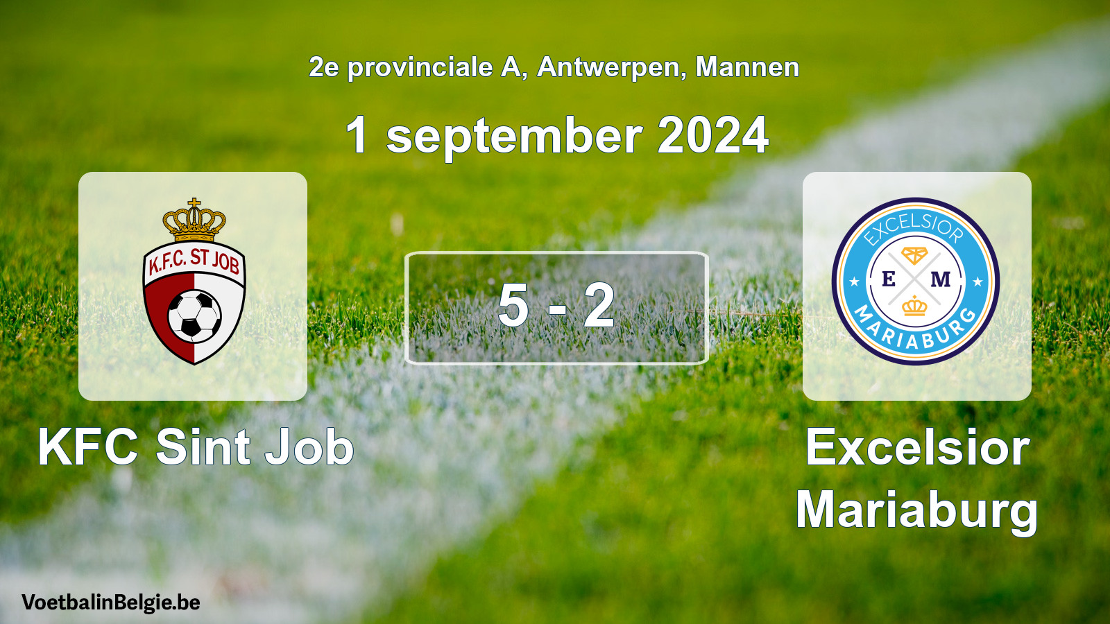 Gespeelde wedstrijd mannenvoetbal: KFC Sint Job - Excelsior Mariaburg 5 - 2 (1 september 2024)