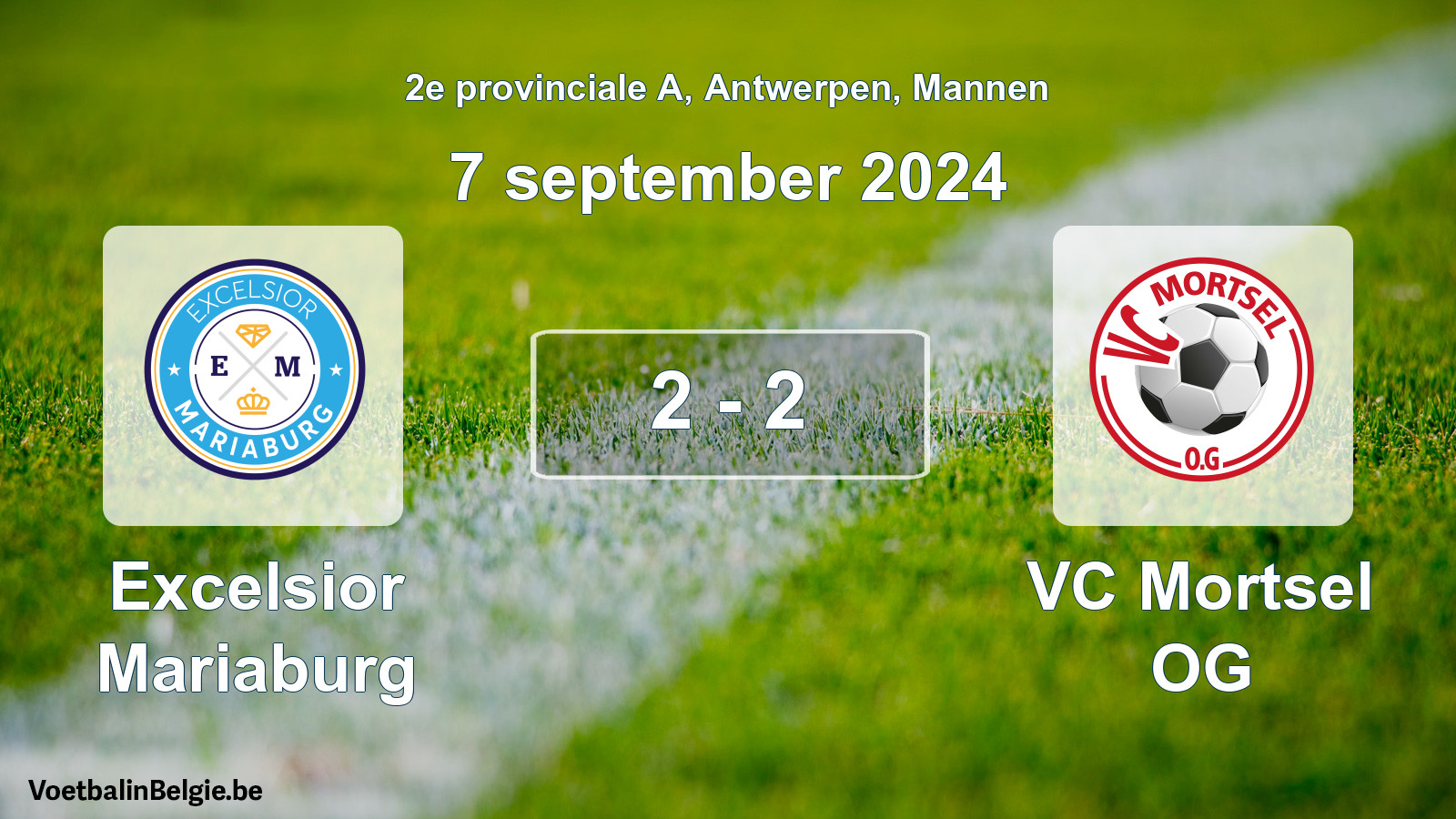Gespeelde wedstrijd mannenvoetbal: Excelsior Mariaburg - VC Mortsel OG 2 - 2 (7 september 2024)