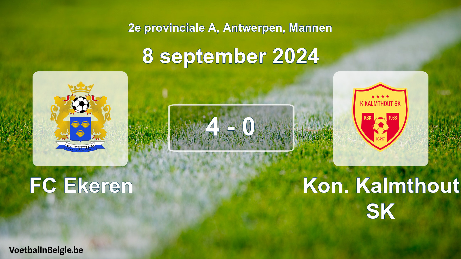 Gespeelde wedstrijd mannenvoetbal: FC Ekeren - Kon. Kalmthout SK 4 - 0 (8 september 2024)