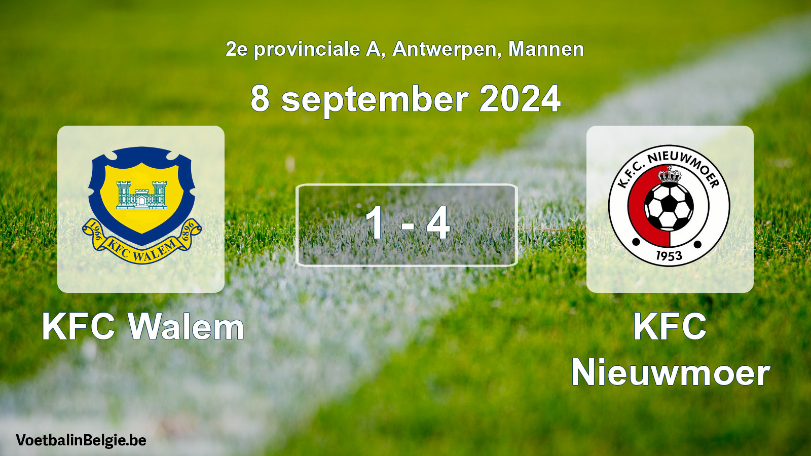 Gespeelde wedstrijd mannenvoetbal: KFC Walem - KFC Nieuwmoer 1 - 4 (8 september 2024)