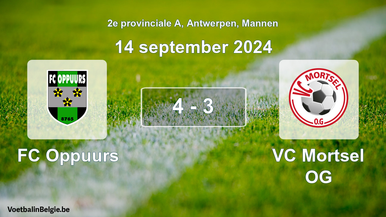 Gespeelde wedstrijd mannenvoetbal: FC Oppuurs - VC Mortsel OG 4 - 3 (14 september 2024)