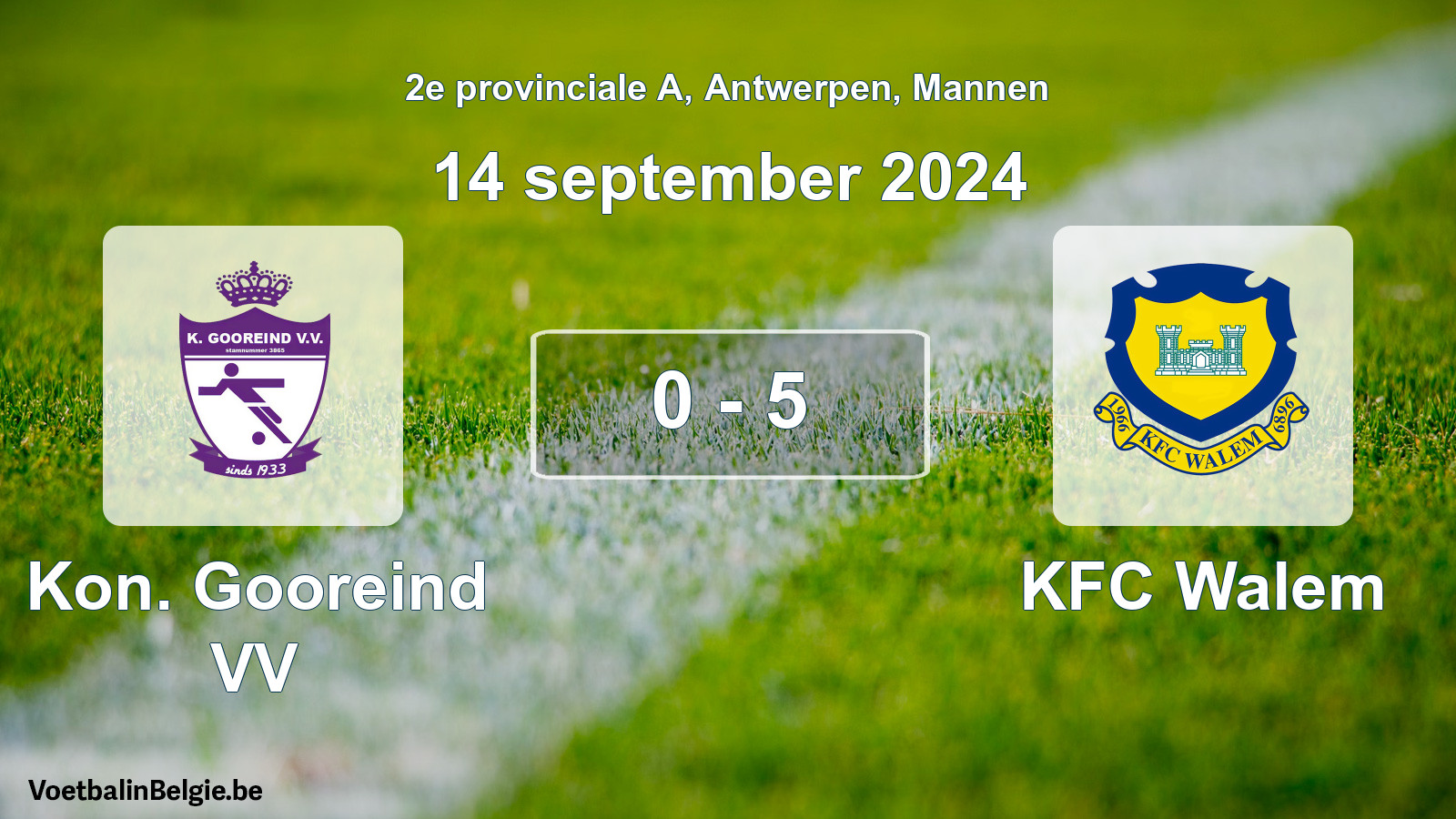 Gespeelde wedstrijd mannenvoetbal: Kon. Gooreind VV - KFC Walem 0 - 5 (14 september 2024)