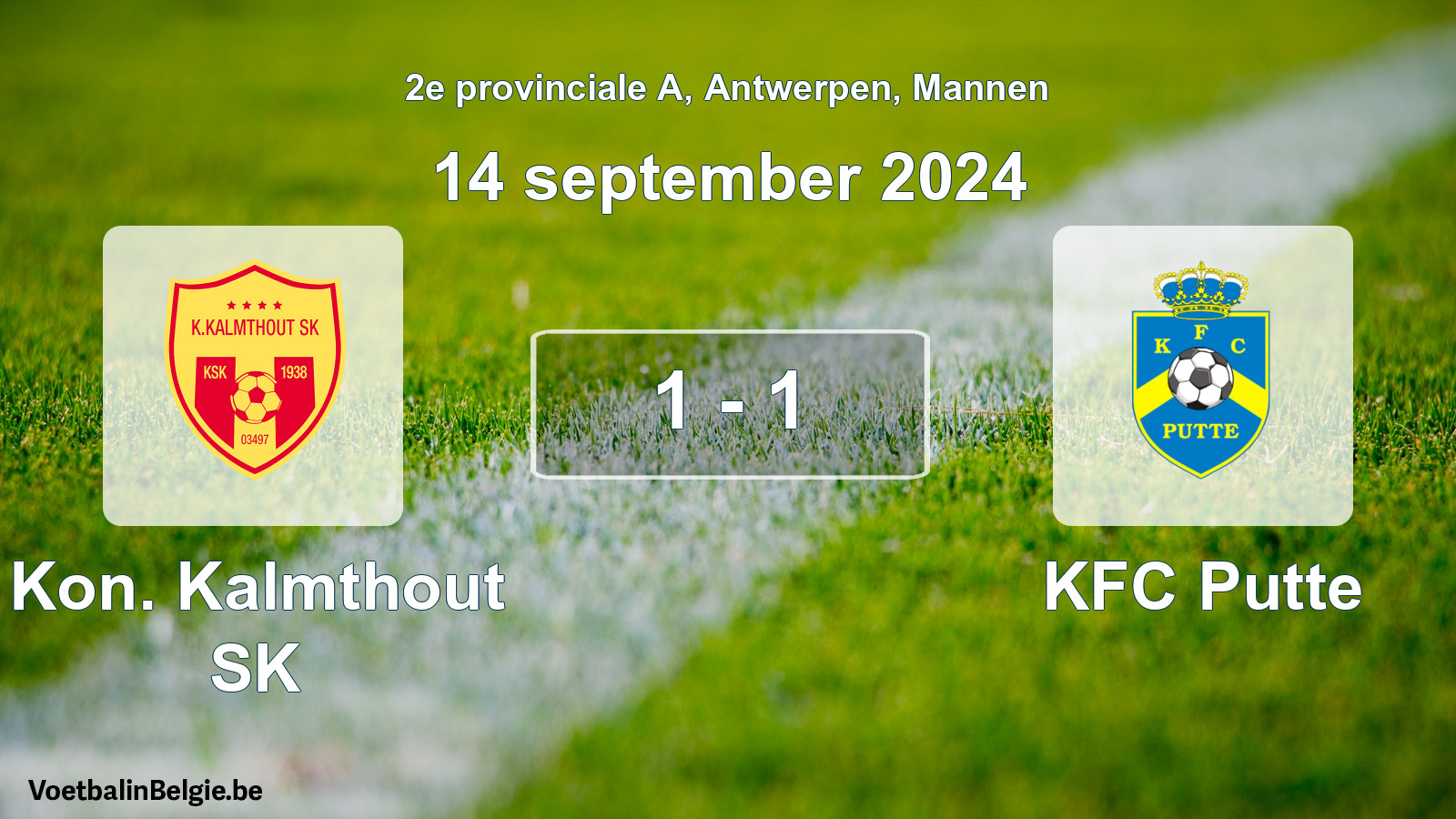 Gespeelde wedstrijd mannenvoetbal: Kon. Kalmthout SK - KFC Putte 1 - 1 (14 september 2024)