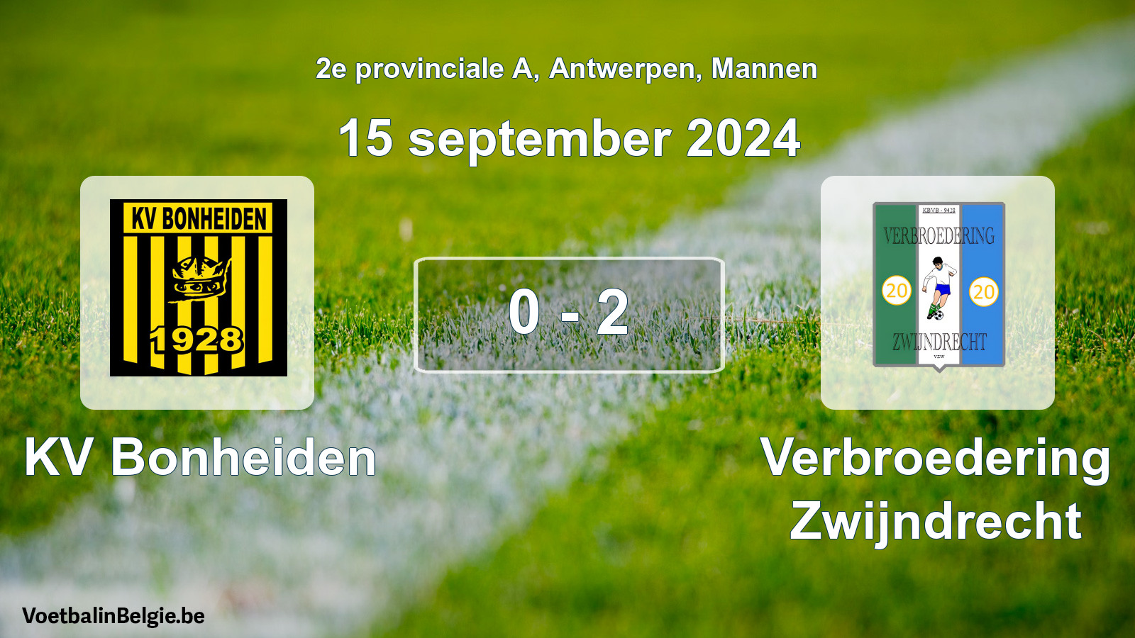 Gespeelde wedstrijd mannenvoetbal: KV Bonheiden - Verbroedering Zwijndrecht 0 - 2 (15 september 2024)