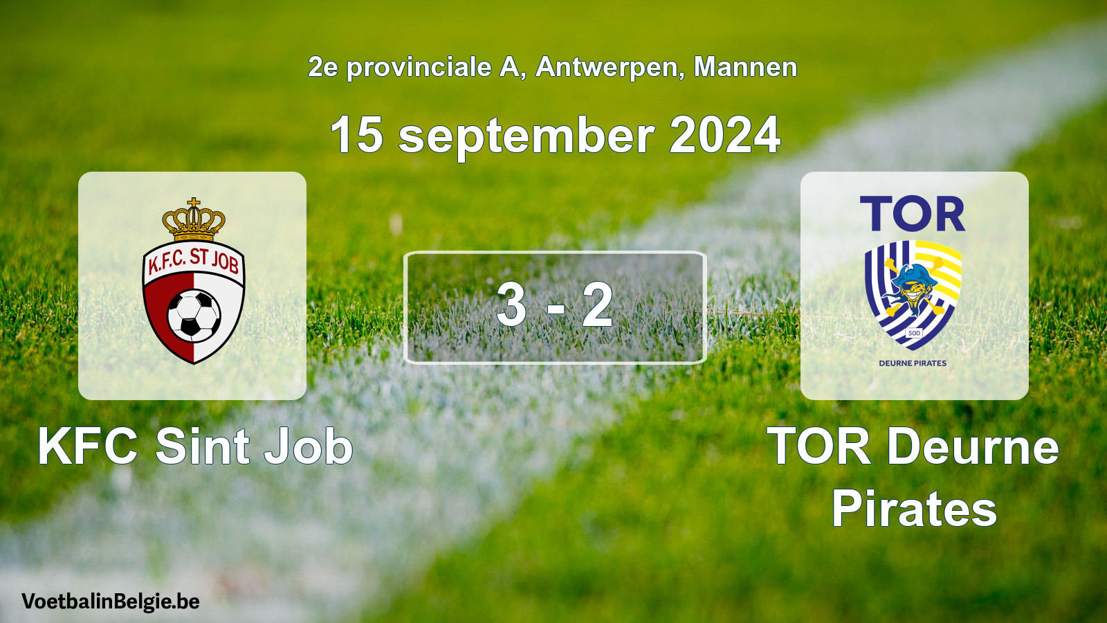 Gespeelde wedstrijd mannenvoetbal: KFC Sint Job - TOR Deurne Pirates 3 - 2 (15 september 2024)