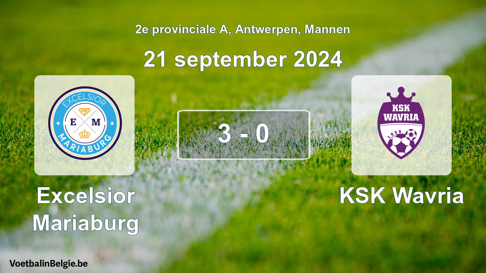 Gespeelde wedstrijd mannenvoetbal: Excelsior Mariaburg - KSK Wavria 3 - 0 (21 september 2024)