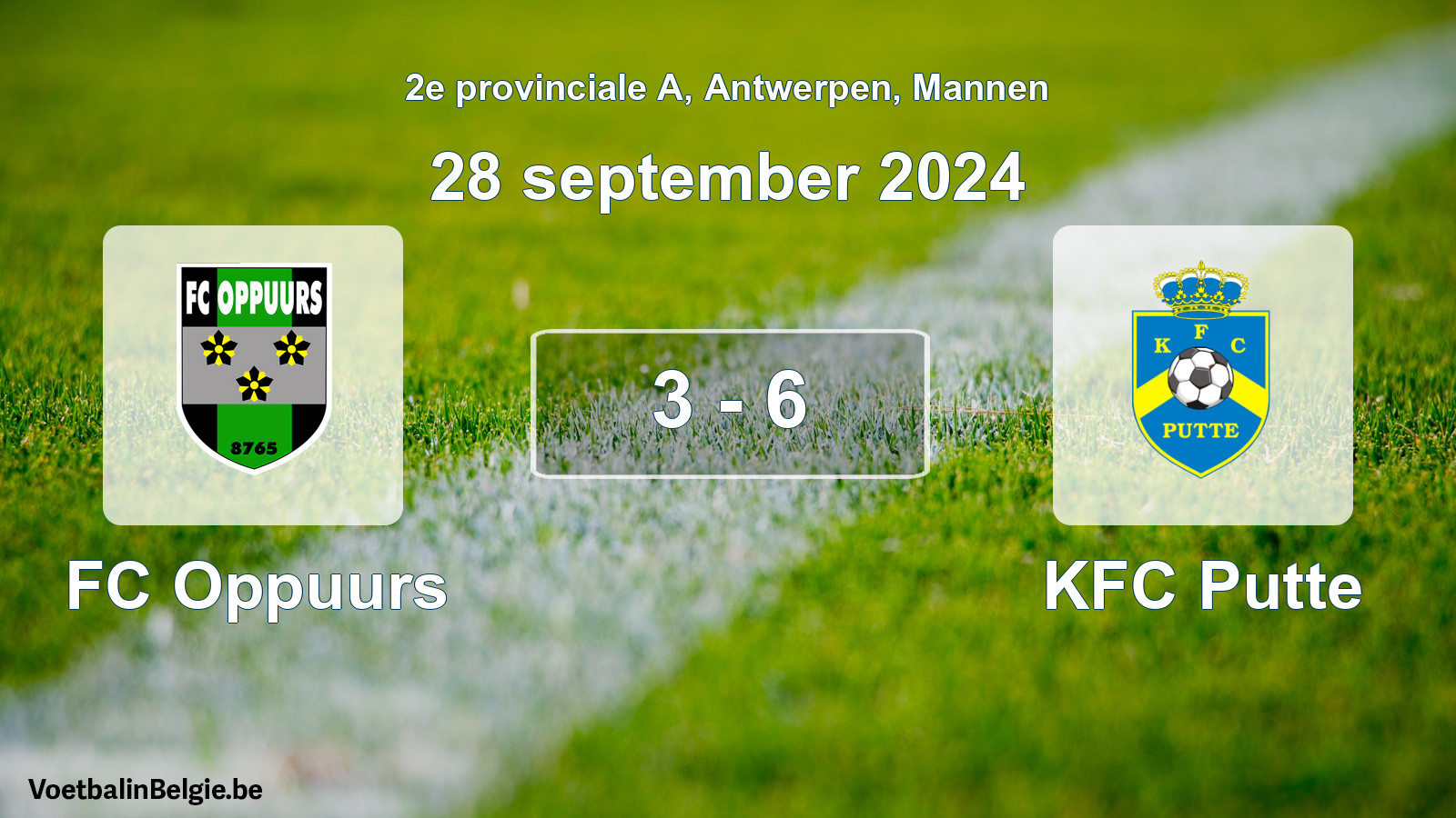 Gespeelde wedstrijd mannenvoetbal: FC Oppuurs - KFC Putte 3 - 6 (28 september 2024)