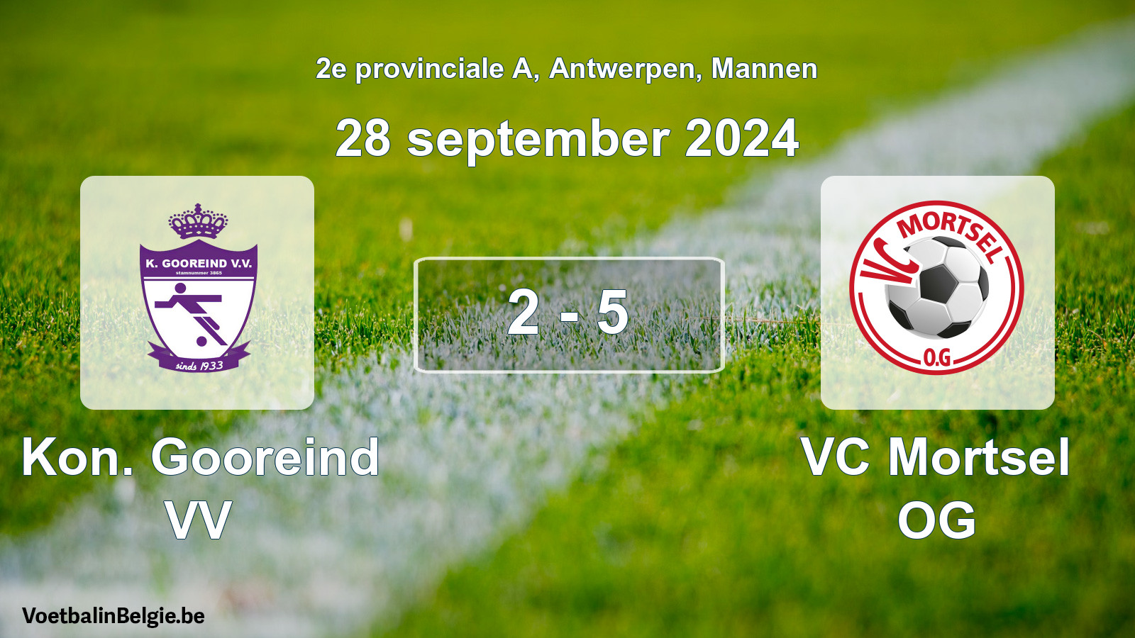 Gespeelde wedstrijd mannenvoetbal: Kon. Gooreind VV - VC Mortsel OG 2 - 5 (28 september 2024)