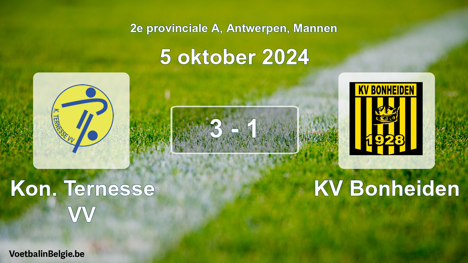 Gespeelde wedstrijd mannenvoetbal: Kon. Ternesse VV - KV Bonheiden 3 - 1 (5 oktober 2024)