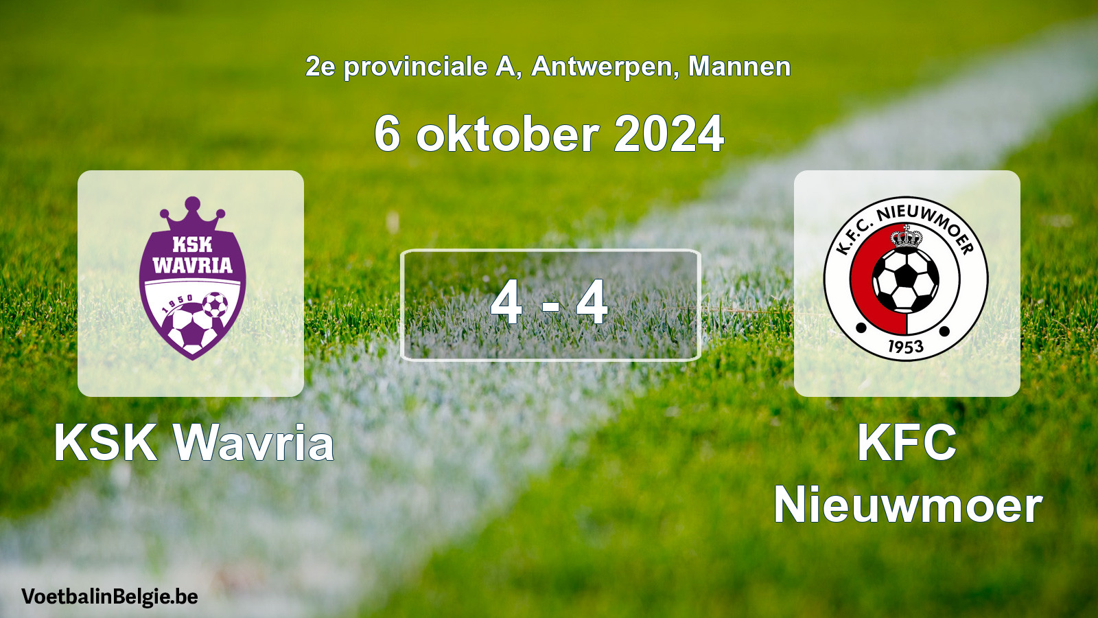 Gespeelde wedstrijd mannenvoetbal: KSK Wavria - KFC Nieuwmoer 4 - 4 (6 oktober 2024)