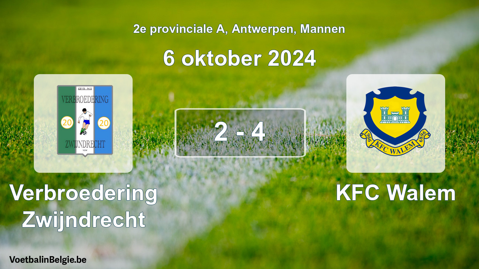 Gespeelde wedstrijd mannenvoetbal: Verbroedering Zwijndrecht - KFC Walem 2 - 4 (6 oktober 2024)
