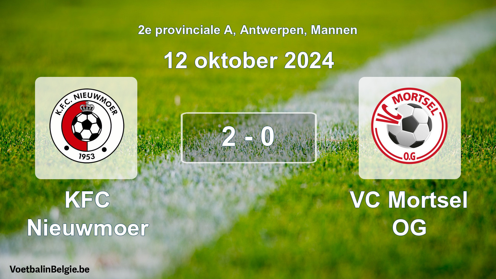 Gespeelde wedstrijd mannenvoetbal: KFC Nieuwmoer - VC Mortsel OG 2 - 0 (12 oktober 2024)
