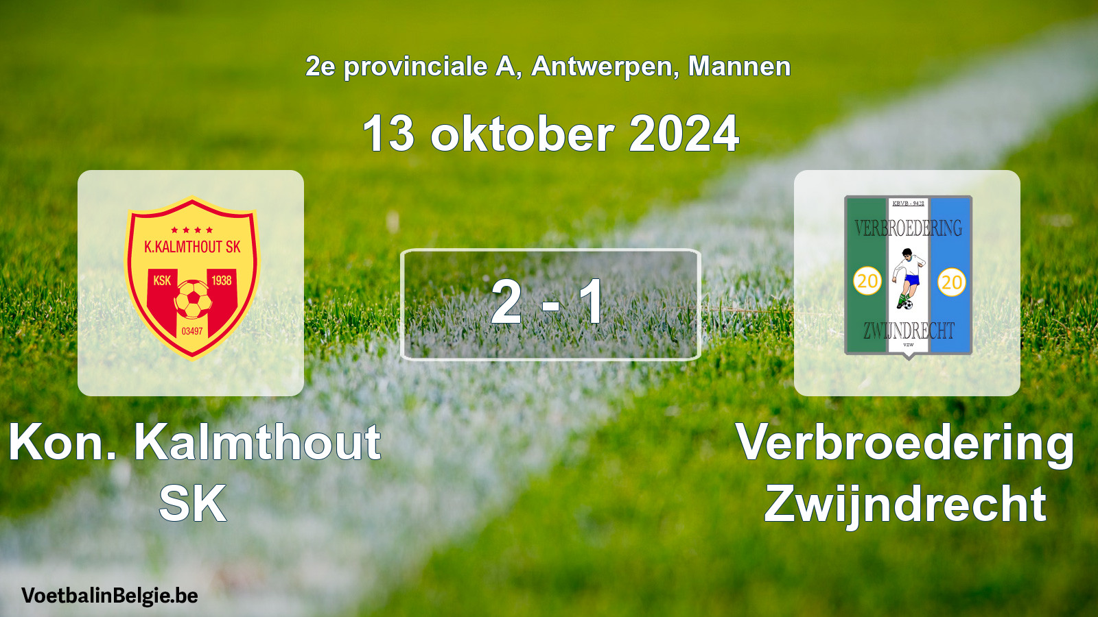 Gespeelde wedstrijd mannenvoetbal: Kon. Kalmthout SK - Verbroedering Zwijndrecht 2 - 1 (13 oktober 2024)