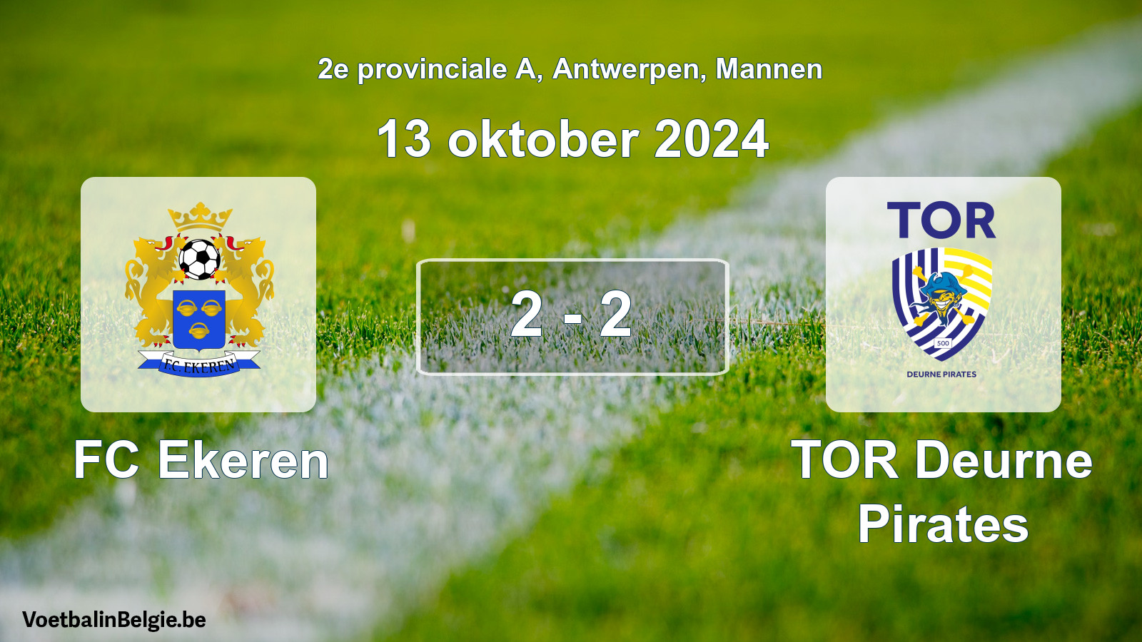 Gespeelde wedstrijd mannenvoetbal: FC Ekeren - TOR Deurne Pirates 2 - 2 (13 oktober 2024)
